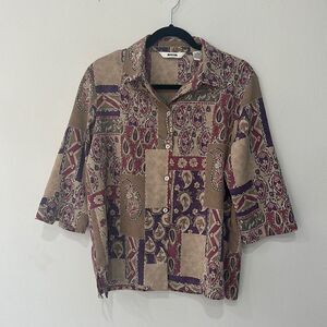Alia Button Down Mid Sleeve Paisley Print Sz 10